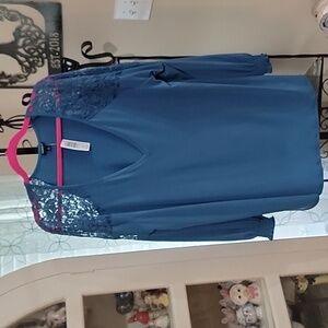 Torrid Teal Studio Knit Lace Shoulder Blouse Top Women's Plus Size 22/24